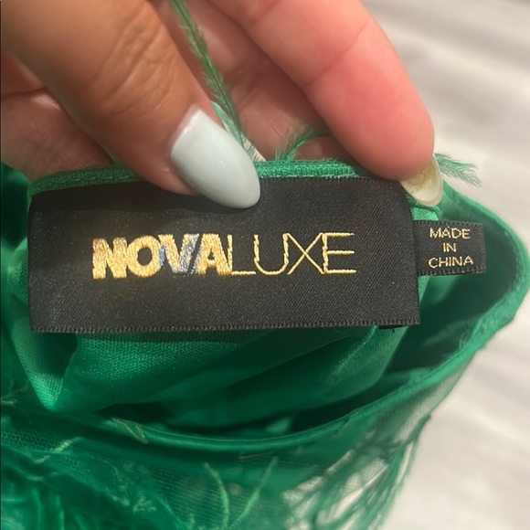 NOVA LUXE LAYLA Feather Mini Green Dress Sz M - Picture 6 of 8